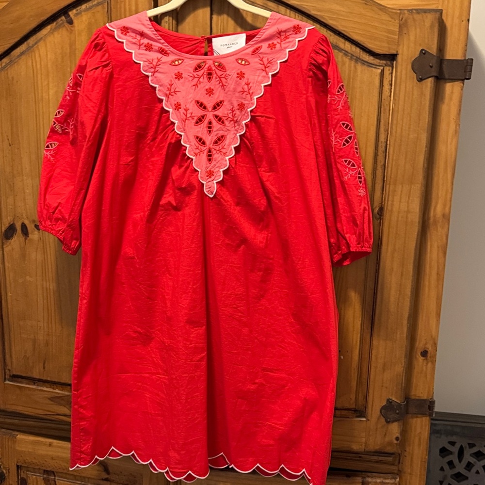 Pomander Place Red and Pink Embroidered Dress